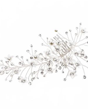 Design by Conception Crystal Sprouts And Flowers Hair Piece - White