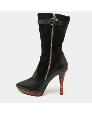 Casadei Suede And Leather Platform Ankle Length Boots - Black