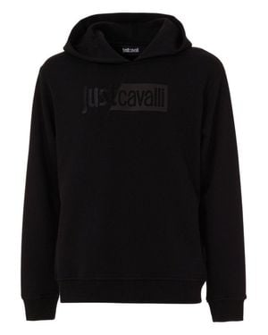 Just Cavalli Hooded Sweatshirt With Tonal Logo Embroidery - Black
