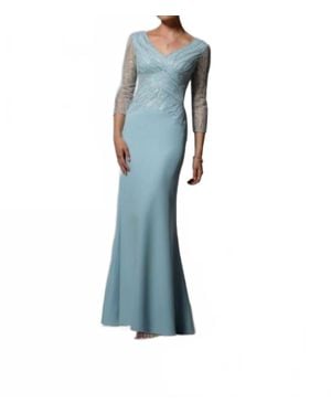 Mgny V-Neck Illusion Sleeve Dress - Blue