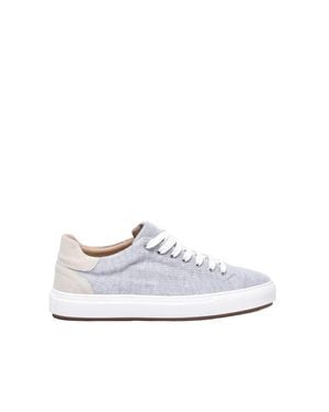 Eleventy Light Fabric-Leather Rubber-Sole Sneakers - White