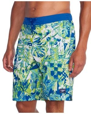 Speedo Printed Bondi Basin Boardshorts 9" Inseam Swimwear Fts959 - Blue