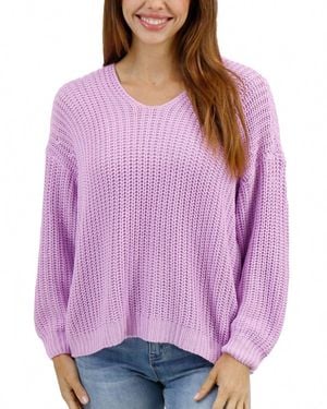 Grace and Lace Boyfriend Slouchy Knit Sweater - Purple