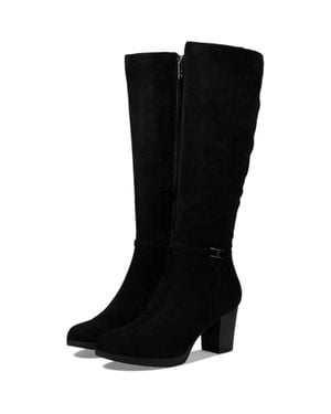 Anne Klein Reachup Boots Suede Faux Suede Block Heel Lion647 - Black