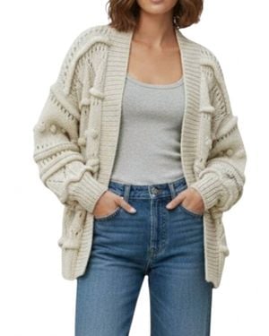 First Born Knits Open-Knit Brigitte Bomber Cardigan - Gray