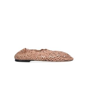 Odissi Neutral Pointed Toe Woven Lattice Flats - White