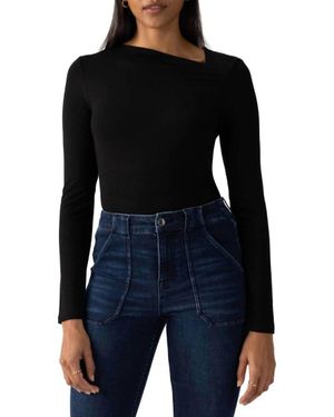 Sanctuary Asymmetrical Neck Long Sleeve Top - Black