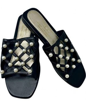 Elina Linardaki Pearl Studded Slides - Blue