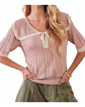 Listicle Knit Sailor Collar Ribbon Top - Pink