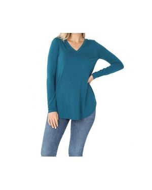 Zenana Long Sleeve V-Neck Top - Blue