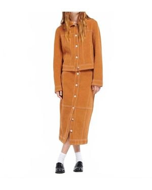 Barrie Suede Effect Long Midi Skirt - Orange