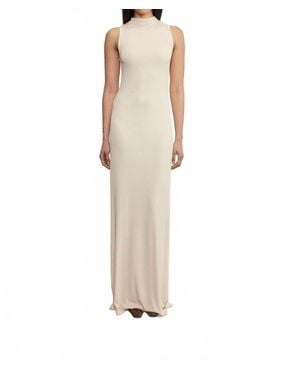 Enza Costa Silk Rib Sleeveless Mockneck Fluid Dress - Natural