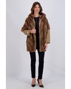 Gorski Chevron Mink Parka With Cashmere Sleeves - Brown