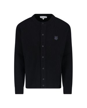Maison Kitsuné Fox Emblem Ribbed Cotton Cardigan - Blue