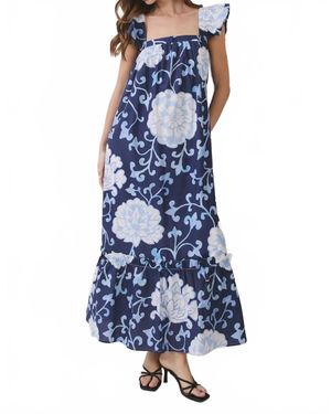 TCEC Floral Ruffle Strap Maxi Dress - Blue