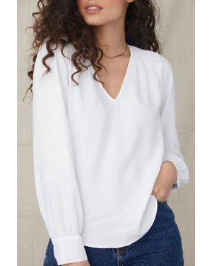 Bella Dahl Long Sleeve V Neck Top - White