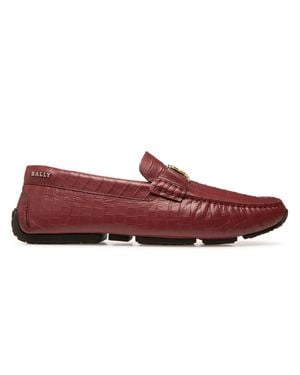 Bally Palan 6300826 Heritage Calf Embossed Leather Loafers - Red