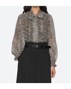 Sea Charlize Print Long Sleeve Bow Top - Gray
