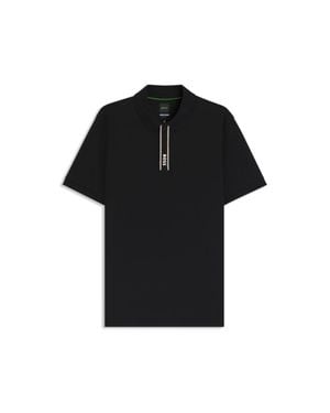 BOSS Paddy Polo Shirt With Striped Placket And Logo - Black
