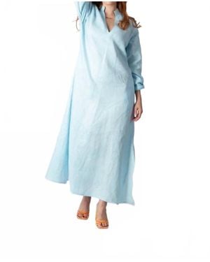 EG Fashion Linen Long Dress - Blue