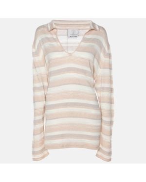 Marina Rinaldi Voyage By Peach/Metallic Stripe Stretch Knit Sweatshirt - Natural