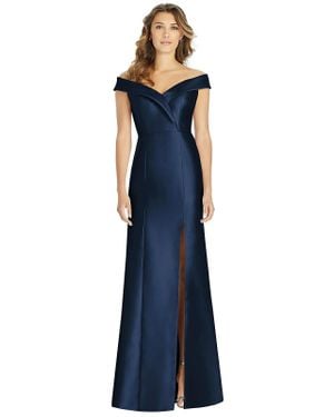 Alfred Sung Off-The-Shoulder Cuff Trumpet Gown With Front Slit - Blue