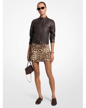 Michael Kors Leopard Print Stretch Crepe Skirt - Multicolor