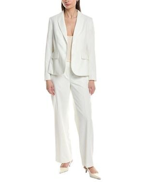 Le Suit 2Pc Pinstripe Shawl Collar Jacket & Wide Leg Pant Set - White