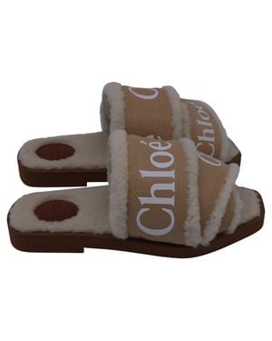 Chloé Chloe Woody Shearling Flat Slides - Brown