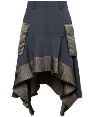 Sacai Asymmetrical Hem Midi Skirt With Pleated Detailing - Gray
