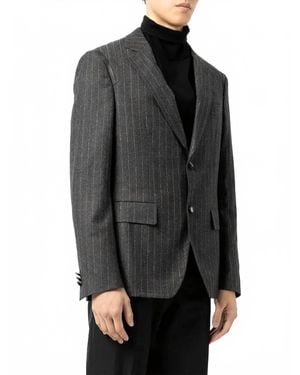 Ferragamo Pinstripe Leather-Trim Suit Jacket - Gray