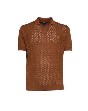 Fedeli Felipe Giza Cotton V-Neck Polo Shirt - Brown