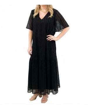 Adrienne Velvet Flutter Sleeve Maxi Dress - Black