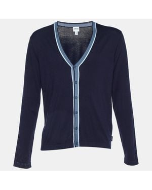 Armani Collezioni Silk Knit Button Front Cardigan - Blue