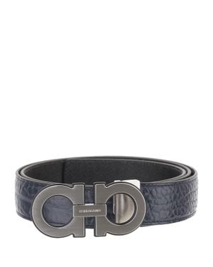 Ferragamo Double Hook Reversible Leather Belt - Gray