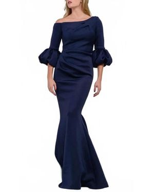 Jovani Long Formal Pleated Trumpet Dress - Blue