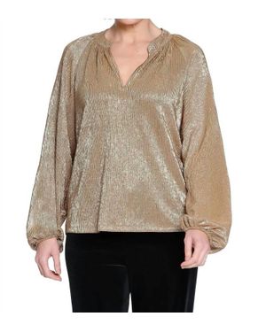 Tru Luxe Metallic Popover Top - Natural