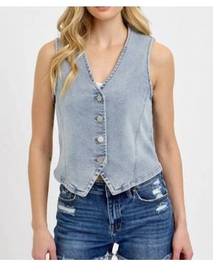 Risen Denim Button Down Vest - Blue