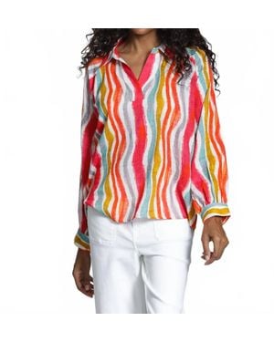 Apny Stripe Half-Placket Pullover Blouse - Red