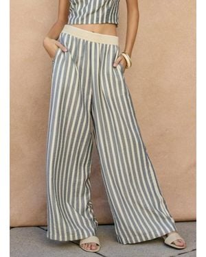Dress Forum Saltwater Stripe Decorative Knit Waist Pants - Blue