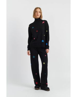 Chinti & Parker Wool-Cashmere Star Wide-Leg Track Pants - Black