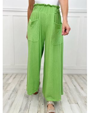 Bucketlist Wide Legs High Waist Maxi Pants - Green