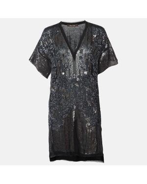 Roberto Cavalli Roberto Cavallli Sequined Silk Mini Shift Dress - Black
