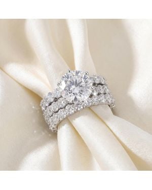Pompeii3 9Ct Diamond Engagement Ring Eternity Guard Band Set 14K Size Selectable - White