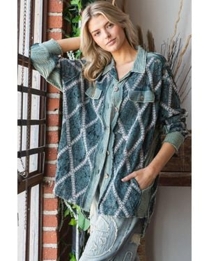 Oli & Hali Washed Lace Button Down Shacket - Gray