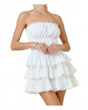 Day + Moon Strapless Tiered Lace Dress - White