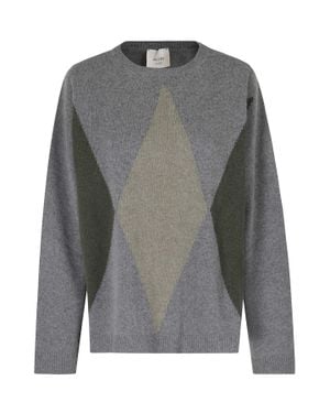 Alysi Francy Knit Rombi Diamond-Pattern Wool-Blend Sweater - Gray