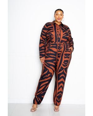 TRUEDAMES Fashnzfab Button Up Long Sleeve Jumpsuit - Red