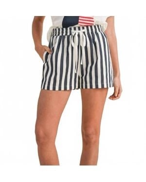 Anniewear Striped Cotton Twill Mini Shorts - Blue