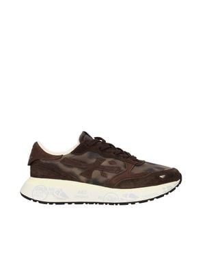 Premiata Suede Animal Print Accent Sneakers - Brown